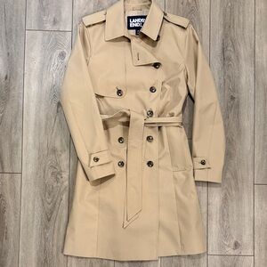 Lands' End Classic Double Breasted Belted Tan Trench Coat - Medium